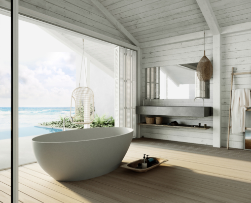 Designer Doorware beachy white bathtub with silver faucet and spout