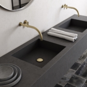 COCOON gray double sink with gold faucets